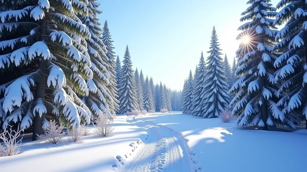 Ziemas sniegošā mežu ainava ar sniegu apsegtiem kokiem Vidzeme